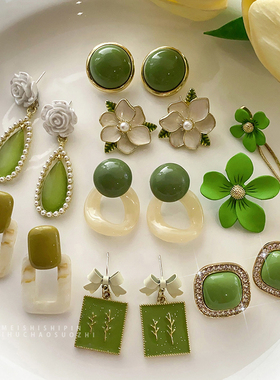 韩国森系小众绿色耳环少女ins风气质高级感耳钉2023年新款潮耳饰