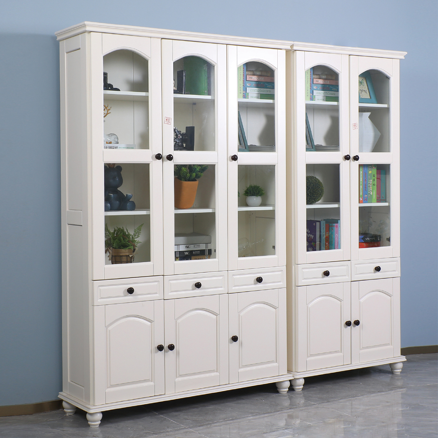 全实木美色法式白色实木组合书柜