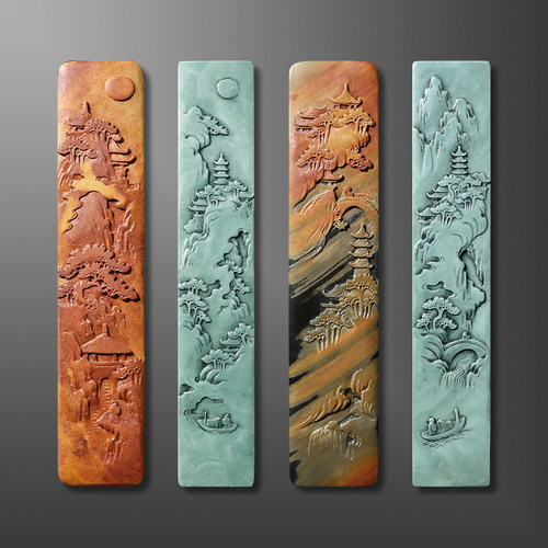 赋比兴精品老坑山水镇尺方学斌制