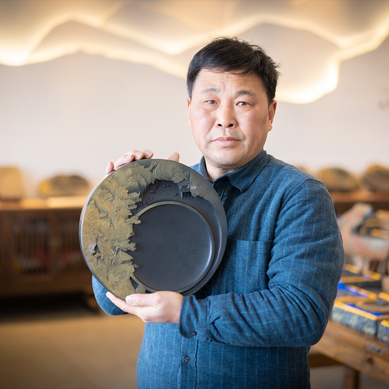 【超级孤品】国家非遗传人 方学斌作品 收藏级砚台《山居秋色》金星坑 金晕纹歙砚台 高档砚台文房四宝