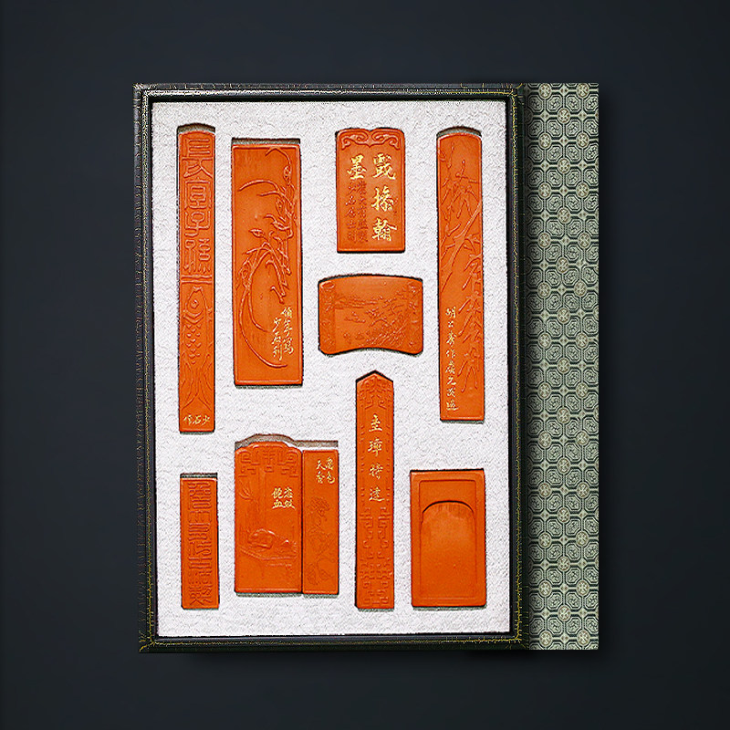 国家非遗 1980年版 明代老墨版《君子藏墨》朱砂墨块 老古墨块 曹素功纯朱砂墨 收藏徽墨艺术品 文房四宝套装