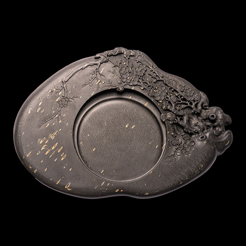 【超级孤品】国家非遗传人 方学斌作品 收藏级砚台《花开淡墨痕》老坑水舷坑 水波纹金星砚台 高档文房四宝