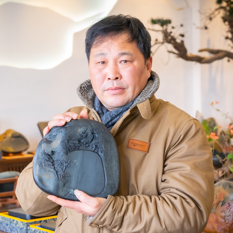 【超级孤品】国家非遗传人 方学斌作品 收藏级砚台《山水清音》龙尾石 金星眉纹歙砚台 高档砚台文房四宝