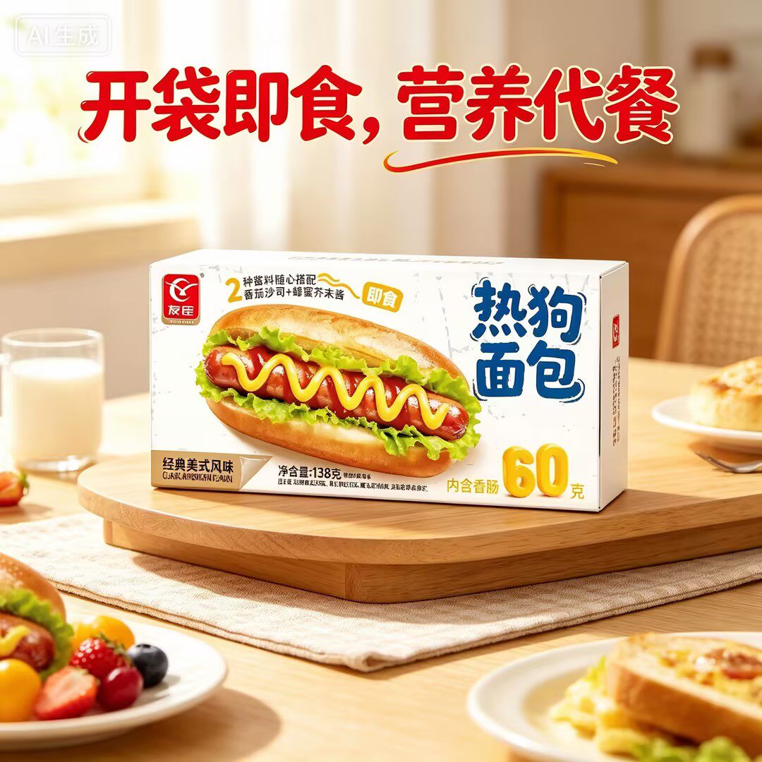 友臣经典热狗香肠面包美式风味休闲早餐营养代餐点心成品早餐汉堡