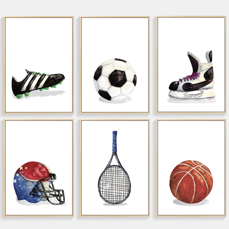 足球装饰画儿童房男孩房间卧室壁画客厅创意篮球棒球运动卡通挂画