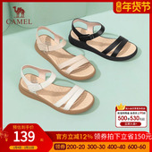 女款 骆驼女鞋 一字带真皮软底妈妈凉鞋 魔术贴厚底凉鞋 2025夏季 新款