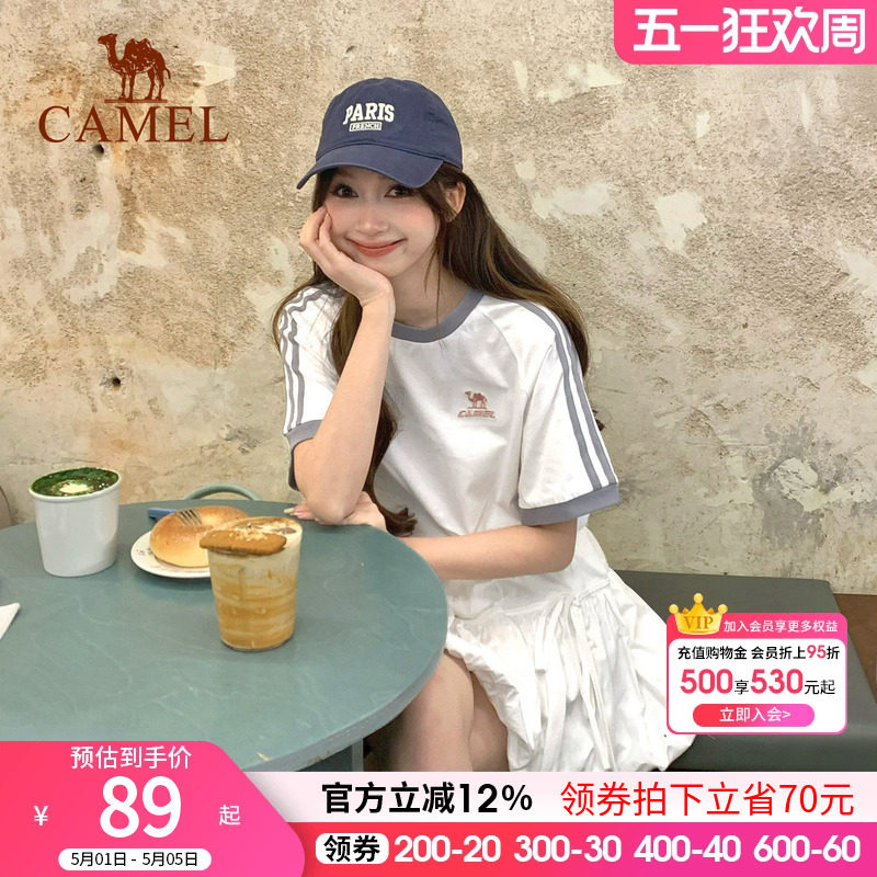 骆驼纯棉T恤女春夏季短袖圆领情侣新款复古宽松运动休闲上衣男