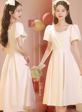 订婚礼服连衣裙白色日常可穿法式生日party裙领证登记晚装小礼服
