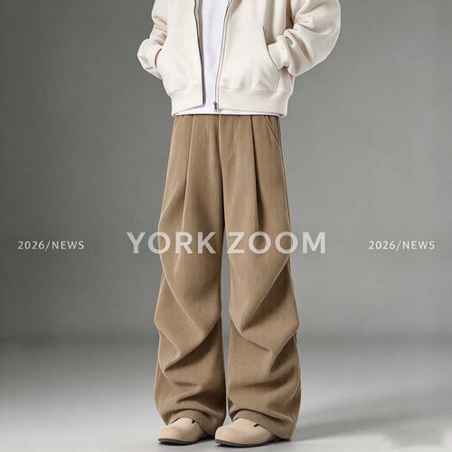 York Zoom秋季新品潮流灰卫裤男女微喇休闲裤cleanfit弯刀拉链裤
