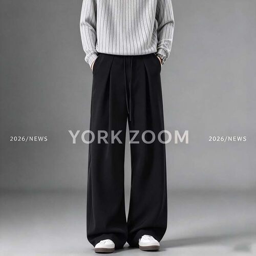 York Zoom秋季新品潮流灰卫裤男女微喇休闲裤cleanfit弯刀拉链裤