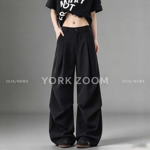 York Zoom秋季新品潮流灰卫裤男女微喇休闲裤cleanfit弯刀拉链裤