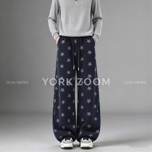 York Zoom秋季新品潮流灰卫裤男女微喇休闲裤cleanfit弯刀拉链裤