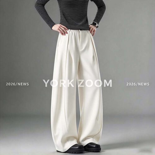 York Zoom秋季新品潮流灰卫裤男女微喇休闲裤cleanfit弯刀拉链裤