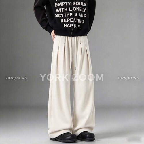 York Zoom秋季新品潮流灰卫裤男女微喇休闲裤cleanfit弯刀拉链裤