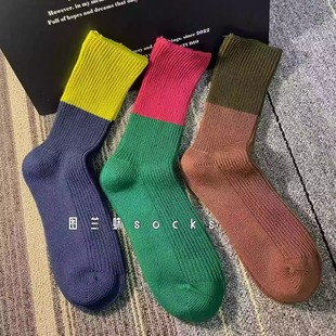 韩系撞色秋冬新款 中筒袜子女堆堆袜ins潮百搭 设计师原创韩国个性