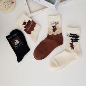 ins风潮袜 学院风简约卡通手工无骨中筒袜 原创设计小熊袜子 女袜