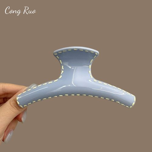 韩国高级感雾霾蓝发夹女春夏简约纯色抓夹气质盘发鲨鱼夹法式发抓