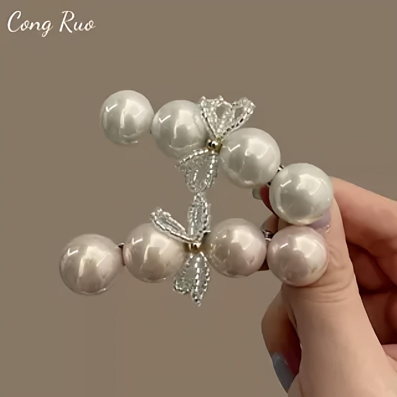 韩国发饰轻奢珍珠发夹边夹侧边甜美复古鸭嘴夹蝴蝶结一字夹子头饰