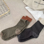 袜子女秋冬韩国东大门撞色罗口条纹袜女袜子棉袜休闲中筒袜