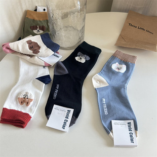 韩国进口vivid color女士春秋冬卡通脑袋中筒棉袜子