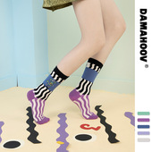 DAMAHOOV春夏新品 蛙蛙系列卡通插画可爱中筒袜女棉袜子小红书情侣