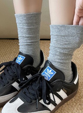 袜子女中筒灰色纯棉堆堆袜基础款抗起球小白袜无骨女袜百搭长袜子