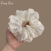 韩国发饰蕾丝刺绣大肠发圈法式 头绳 甜美头饰白色超仙绑发发绳夏季