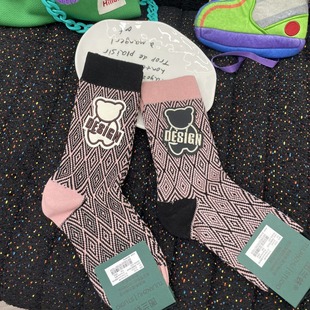 图兰蛛24春夏新款 潮袜运动休闲棉袜立体小熊洋气小众中筒袜女 个性