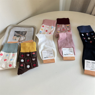 韩国进口kikiyasocks女士春秋冬水果草莓拼色中筒袜子