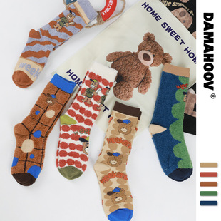 WEEKEND卡通可爱毛绒羽毛纱秋冬加厚款 地板袜袜子男女情侣中筒袜