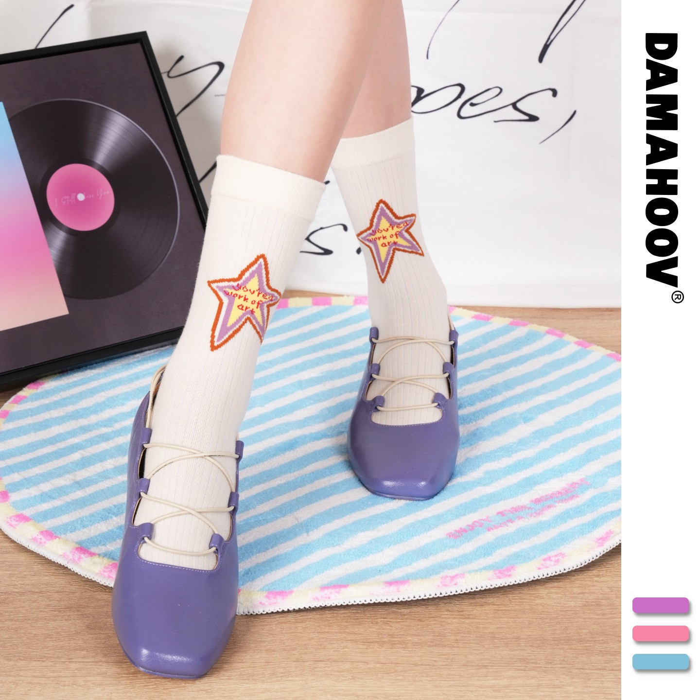 DAMAHOOV2025新款精梳棉图形多巴胺袜子秋冬季女款中筒棉可爱