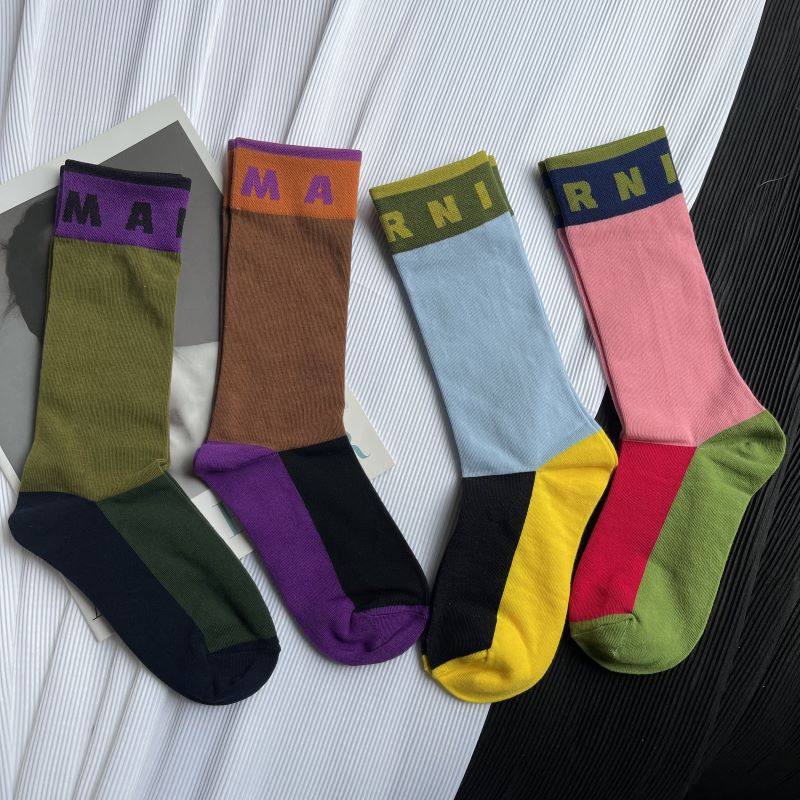 罗口m字母拼色夏季潮牌复古女袜中筒运动长袜