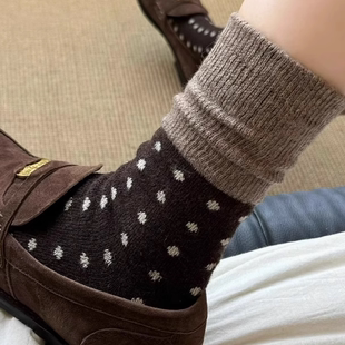 袜子女冬天韩国东大门波点复古羊毛袜加厚保暖堆堆袜女袜中筒袜子