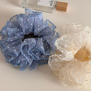 超仙雪花点点网纱收腰发圈手作头花时尚百搭扎马尾发绳高级感发饰