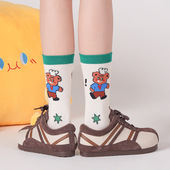 2025春夏新款 原创大眼熊可爱卡通中筒袜女双罗口棉潮袜男袜子