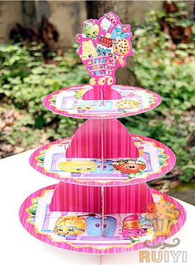 儿童生日派对party卡通Shopkins三层蛋糕架甜品托盘