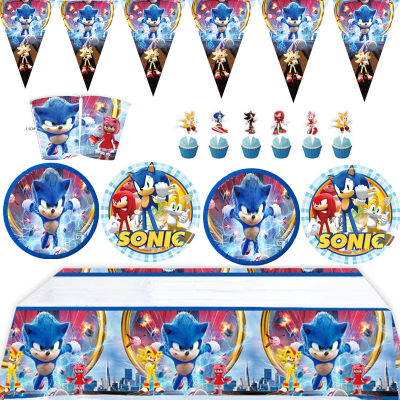 新款sonic索尼克2音速小子生日派对餐具纸盘纸巾气球装饰套装用品