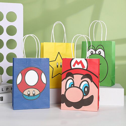 12个马里奥超级玛丽主题礼品纸袋 生日派对牛皮纸袋糖果袋甜品台
