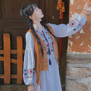 复古民族风刺绣流苏马甲外套女外搭开衫帅气旅游拍照外套小坎肩