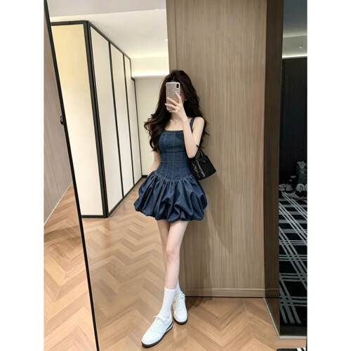 Leathercat牛仔裙女2026新款气质港风显瘦花苞裙夏日绝美小连衣裙