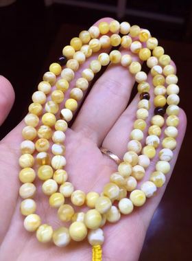 俄料蜜蜡 小年份氧化白花108 项链 手链 瓷实的蜡质 11.68克