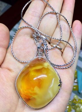 妖孽蜜蜡纯银镶嵌项链吊坠