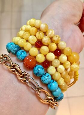 俄料蜜蜡手串飘花项链