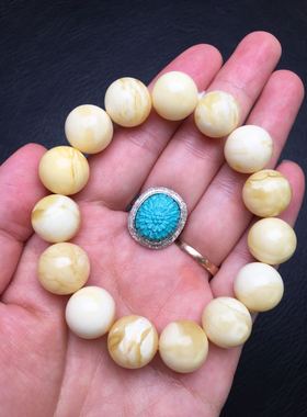 俄料 精品 白蜡 白花 手串13.5mm 19.65克 黄金尺寸 配戴大气