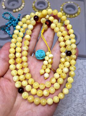 俄料 小年份 氧化色白花 蜜蜡108  6.8mm 重21.6克 手链项链