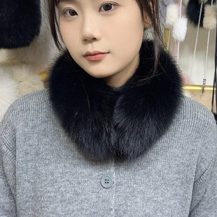 韩版狐狸毛围脖围巾整皮双面真毛磁铁搭扣皮草围脖女生冬季毛领子