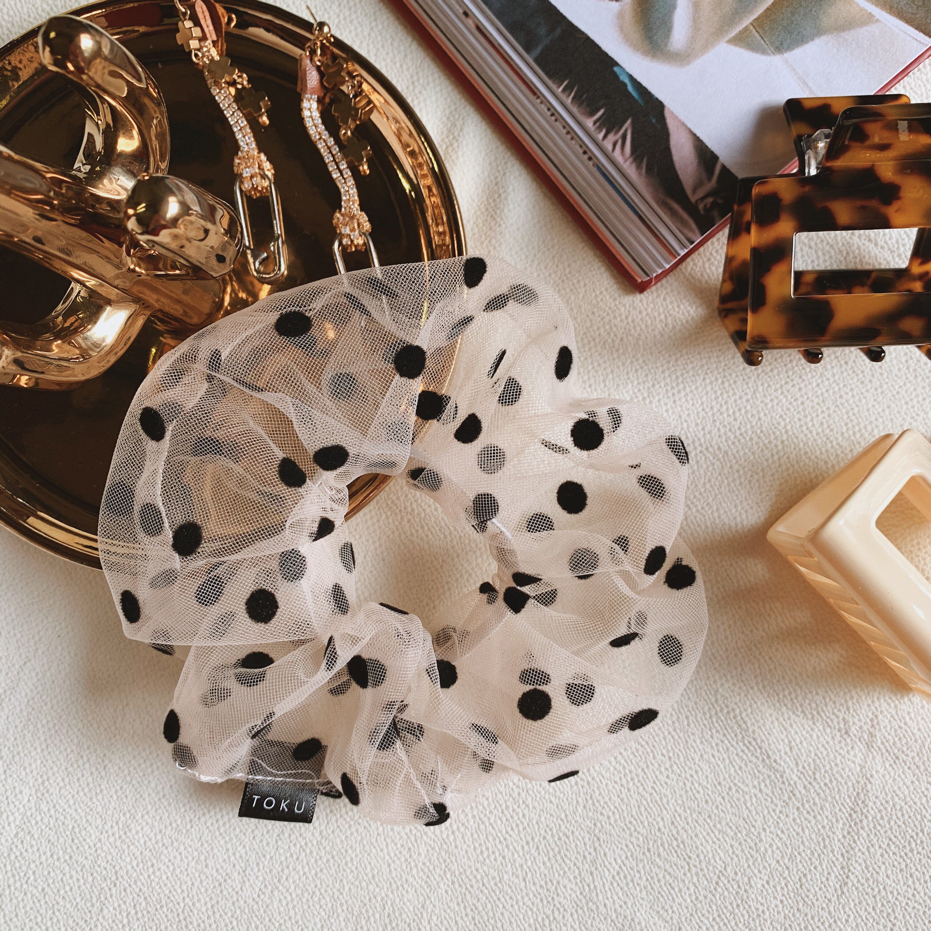 toku波点法式大肠发圈 雪纺蓝色发圈 气质俏皮可爱韩国发饰女发绳