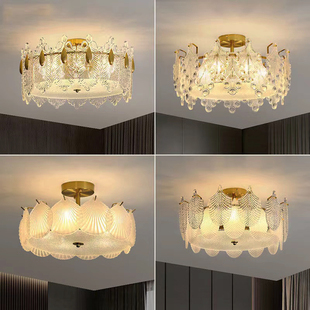 后现代现代轻奢主卧室吸顶灯复古法式 简约玻璃房间主人房创意灯具