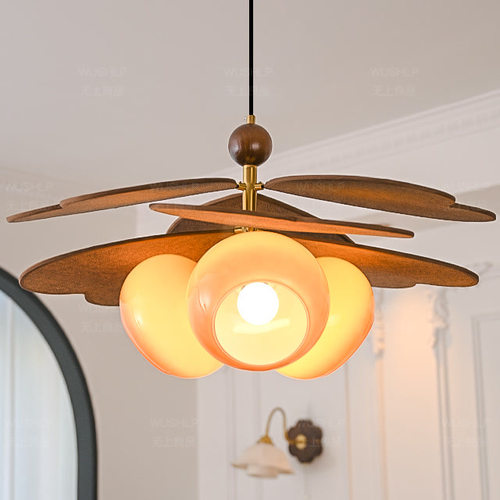 藤编吊灯卧室灯法式复古中古书房