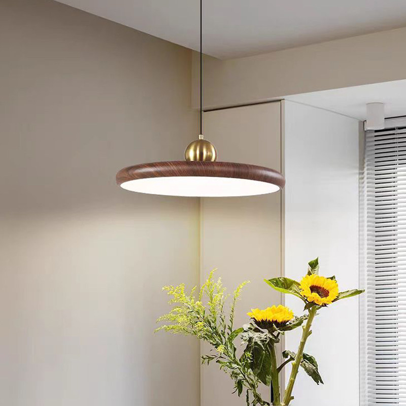 餐厅飞碟吊灯中古风简约原木纹床头灯胡桃木色吧台茶室饭厅吊线灯,家装灯饰光源,餐厅吊灯,淘宝优惠券,粉丝福利购,淘宝优惠卷